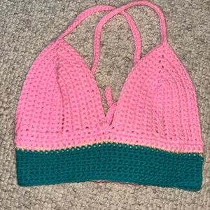 Pink and Green Crochet Halter Top